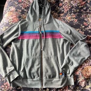 Aviator Nation 5 Stripe Hoodie Heather Grey XL